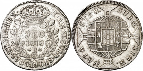 Brasil. 1818. Juan VI. R (Río). 960 reis. (Kr. 326.1). Acuñada sobre 8 reales de México JJ. Ex Áureo 28/05/2003, nº 4516. AG. 26,77 g. MBC.