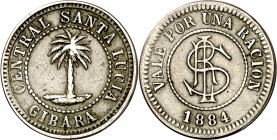 Cuba. 1884. Gibara. Jetón. Metal blanco. 2,60 g. MBC.