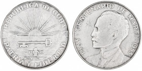 Cuba. 1953. 1 peso. (Kr. 29). José Martí. Golpecitos. AG. 26,60 g. MBC.