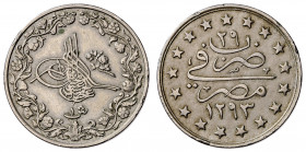 Egipto. AH 1293/29 (1876). Abdul Hamid II. 1 qirsh. (Kr. 299). CU-NI. 5,40 g. MBC+.