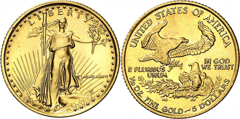 Estados Unidos. 1986. 5 dólares. (Fr. B4) (Kr. 216). AU. 3,40 g. S/C.