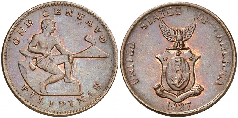 Filipinas. 1937. M (Manila). 1 centavo. (Kr. 179). Leves marquitas. Bella. CU. 5...