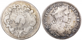 1692 y 1697. Carlos II. Nápoles. AG/A. 1 tari. Lote de 2 monedas. A examinar. MBC-.