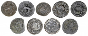 Carlos III, Pretendiente. Barcelona. 1 ardit. Lote de 9 monedas. A examinar. BC/MBC.