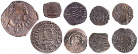 Lote de 9 monedas de cobre, desde Ferran II a Carlos II, siete de Girona. A examinar. BC-/MBC.