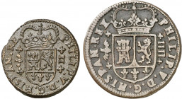 1718. Felipe V. Valencia. 2 y 4 maravedís. (AC. 77 y 98). Lote de 2 monedas. A examinar. Escasas así. MBC/MBC+.
