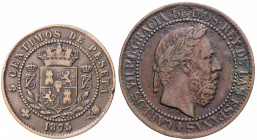 1875. Carlos VII, Pretendiente. Oñate. 5 y 10 céntimos. (AC. 2 y 5). Lote de 2 monedas. A examinar. MBC-.