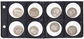 1869 a 1905. 1 peseta. Lote de 8 monedas. Fechas distintas. A examinar. BC-/MBC-.