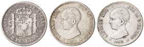 1889, 1891 y 1892. Alfonso XIII. 2 pesetas. (AC. 82, 84 y 85). Lote de 3 monedas. A examinar. BC-/MBC-.
