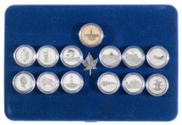 Canadá. 1992. Isabel II. (Kr. PS18, error son 13 piezas). 125º Aniversario de la Confederación. 13 monedas de 25 centavo en estuche original con certi...