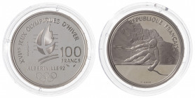 Francia. 1989. 100 francos. Juegos Olímpicos de Invierno - Albertville '92. Lote de 2 monedas, con certificado. A examinar. AG. Proof.