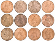 Gran Bretaña. Lote de 12 monedas de 1 penique, todas distintas. A examinar. Bellas. S/C-/S/C.