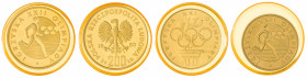 Polonia. 1976 y 1980. 20, 100 y 200 (dos) zlotych. Lote de 4 monedas de temática Olímpica. A examinar. Proof.