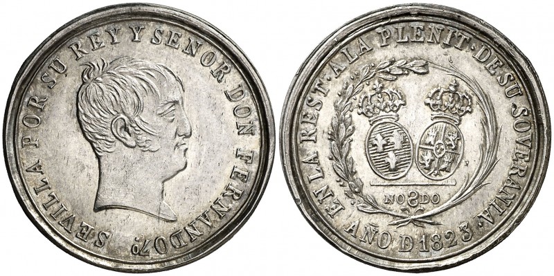 1823. Fernando VII. Sevilla. Módulo 2 reales. (V.Q. 14243). Leves golpecitos. Be...