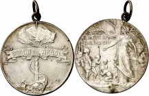 (1910). Barcelona. Medalla. (Cru.Medalles 1077 var) (AN. 47 pág. 251, nº 1). Con anilla. Firmado: Rodríguez/A.P. (Antoni Parera). Latón plateado. 15,6...