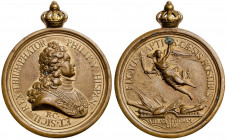 (1910). II Centenario de la Batalla de Villaviciosa (1710-1910). Medalla de distinción. (Pérez Guerra 795b). Con anilla. Bronce. 9 g. Ø30 mm. EBC-.