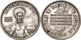 Suiza. 1947. Baden. Medalla. Acuñada con motivo del Festival cultural "Badenfahrt". En anverso: 100 años del Ferrocarril suizo y en reverso: Baden, ci...