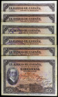 1927. 50 pesetas. 17 de mayo. 6 billetes: uno sin tampón, otro con sello en seco del GOBIERNO PROVISIONAL y cuatro con tampones en distinto color o po...