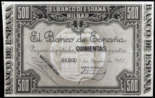 1937. Bilbao. 500 pesetas. (NE 26a). 1 enero. Antefirma del Banco de Bilbao. Manchita. Raro. EBC-.