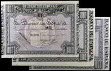 1937. Bilbao. 1000 pesetas. 1 de enero. 3 billetes, antefirmas distintas. EBC-/EBC+.