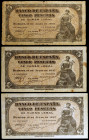 1937. Burgos. 5 pesetas. (Ed. D25a) (Ed. 424a). 3 billetes, series B y C (dos). Escasos. BC+/MBC+.