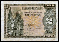 1937. Burgos. 2 pesetas. (Ed. D27) (Ed. 426). 12 de octubre. Serie A. Raro. MBC-.