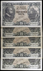 1940. 25 pesetas. (Ed. D37a) (Ed. 436a). 9 de enero, Juan de Herrera. 5 billetes, series B, C, D, E y F. MBC-/EBC-.