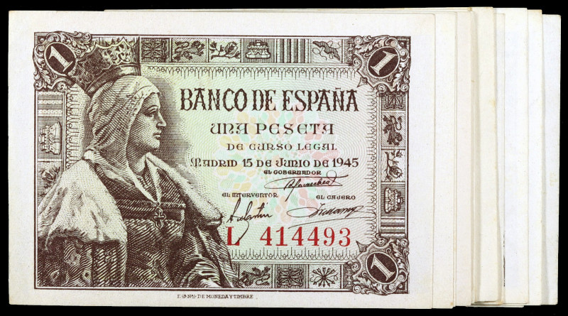 1945. 1 peseta. (Ed. D49a) (Ed. 448a). 15 de junio, Isabel la Católica. 16 bille...