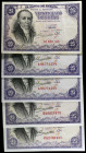 1946. 25 pesetas. (Ed. D51 y D51a) (Ed. 450 y 450a). 19 de febrero, Florez Estrada. 5 billetes, sin serie, series A (pareja correlativa), E y F. MBC-/...