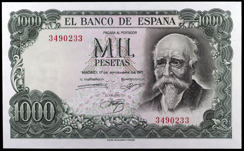 1971. 1000 pesetas. (Ed. D75) (Ed. 474). 17 de septiembre, Echegaray. Sin serie....