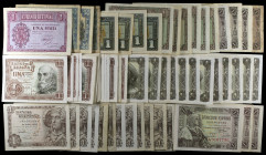 1937 a 1953. 1 peseta. 75 billetes: 1937, 1938 (seis), 1940 (seis), 1943 (cuatro), 1945 (tres), 1948 (once), 1951 (doce) y 1953 (veintisiete), series ...