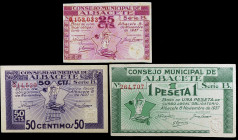 Albacete. 25, 50 céntimos y 1 peseta. (KG. 22) (RGH. 130 a 132). 3 billetes, serie completa. Restos de imprenta. EBC+.