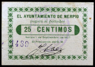 Nerpio (Albacete). 25 céntimos. (KG. 533) (RGH. 3828). Raro. MBC+.