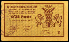Tobarra (Albacete). 25 céntimos. (KG. 728) (RGH. 5016). Escaso. MBC+.