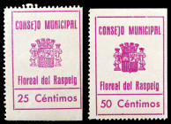 Floreal del Raspeig (Alicante). 25 y 50 céntimos. (KG. falta) (T. falta) (RGH. 2465 y 2466). 2 billetes. Escasos. EBC/EBC+.