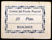 Bujalance (Córdoba). Comité del Frente Popular. 25 pesetas. (KG. 194, falta valor) (RGH. 1306). Cartón. Raro. MBC-.