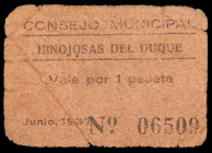 Hinojosa del Duque (Córdoba). 1 peseta. (KG. 410) (RGH. 2864). Cartón. Raro. BC.