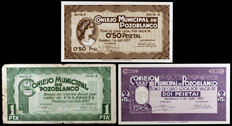 Pozoblanco (Córdoba). 50 céntimos, 1 y 2 pesetas. (KG. 601) (RGH. 4286, 4287 y 4...