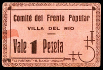 Villa del Río (Córdoba). Comité del Frente Popular. 1 peseta. (KG. 787) (RGH. 5496). Cartón. Raro. MBC.