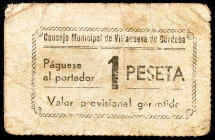 Villanueva de Córdoba (Córdoba). 1 peseta. (KG. 805) (RGH. 5636). Cartón. Raro. BC.