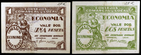 Barbastro (Huesca). Consejos Comarcal y Local. 1 y 2 pesetas. (KG. 127a) (RGH. 883 y 884). 2 billetes, serie completa. MBC-/MBC.