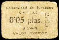 Benabarre (Huesca). Colectividad C.N.T.-A.I.T. 5 céntimos. (KG. 144) (T. 94) (RGH. 977). Cartón. Raro. BC+.