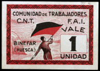 Binéfar (Huesca). Comunidad de Trabajadores C.N.T.-A.I.T. 1 unidad. (KG. 183a) (T. 108) (RGH. 1219). Raro y más así. EBC-.