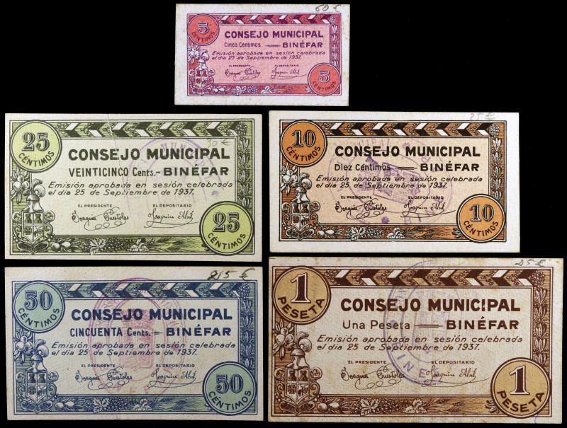 Binéfar (Huesca). 5, 10, 25, 50 céntimos y 1 peseta. (KG. 183) (T. 113a, 114a, 1...