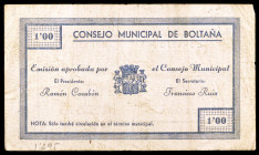 Boltaña (Huesca). 1 peseta. (KG. 189a) (RGH. 1270). Escaso. BC+.