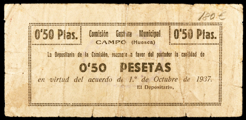 Campo (Huesca). Comisión Gestora Municipal. 50 céntimos. (KG. 223) (T. 135) (RGH...