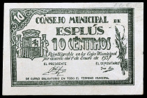 Esplús (Huesca). 10 céntimos. (KG. 335) (T. 161b) (RGH. 2344ab). Escaso. EBC.