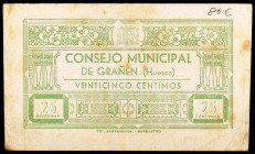 Grañén (Huesca). 25 céntimos. (KG. 393) (RGH. 2723). Escaso. BC+.