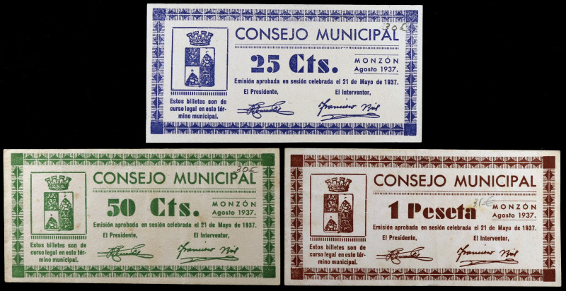 Monzón (Huesca). 25, 50 céntimos y 1 peseta. (KG. 510a) (T. 287 a 289) (RGH. 367...