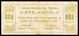 Poleñino (Huesca). 1 peseta. (KG. 592) (RGH. 4225). Raro. BC.